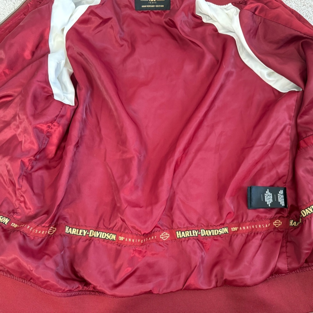 Harley Davidson Motorcycle Burgundy Red Satin Limited Edition Women’s Jacket - Picture 11 of 14